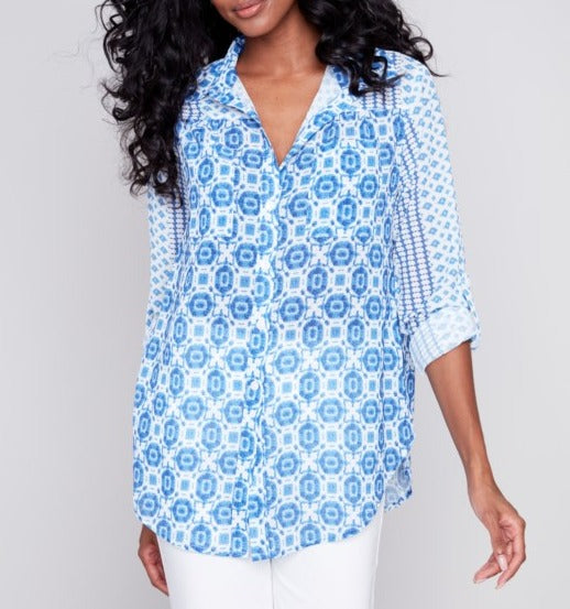 Printed Crinkle Georgette Blouse | Geo