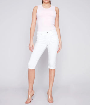 Stretch Twill Pedal Pusher Pants - White