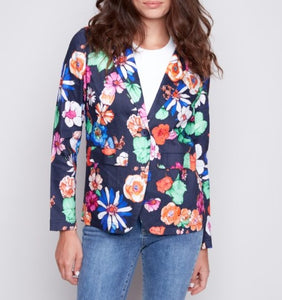 Printed Linen Blazer | Gardenia