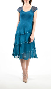 Cap Sleeve Flute Dress | Peacock Blue Ombre