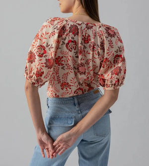 Bubble Sleeve Boho Blouse Pacific Light