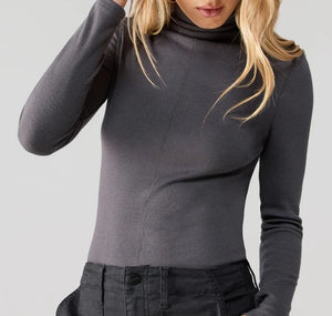 Soft Mock Neck Rib Knit Top | Mineral