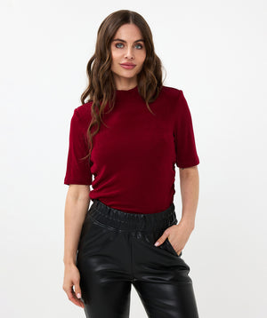 Elbow Sleeve Ruched Mock Neck top