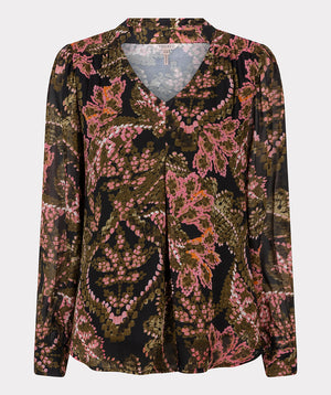 V-Neck Global Flower Blouse