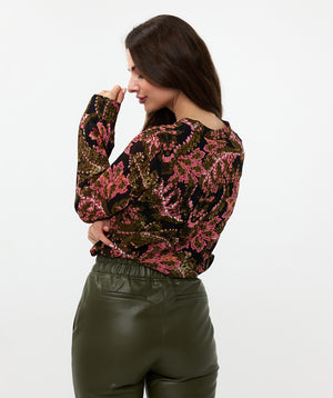 V-Neck Global Flower Blouse