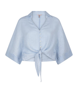 Tie Linen Top | Light Blue