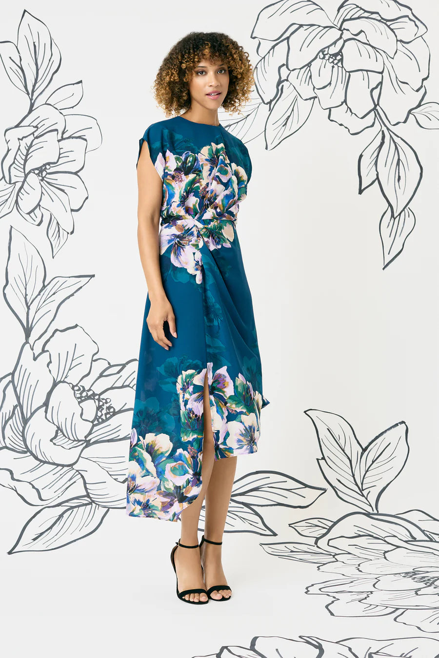 Brittanie Floral Satin Midi Dress