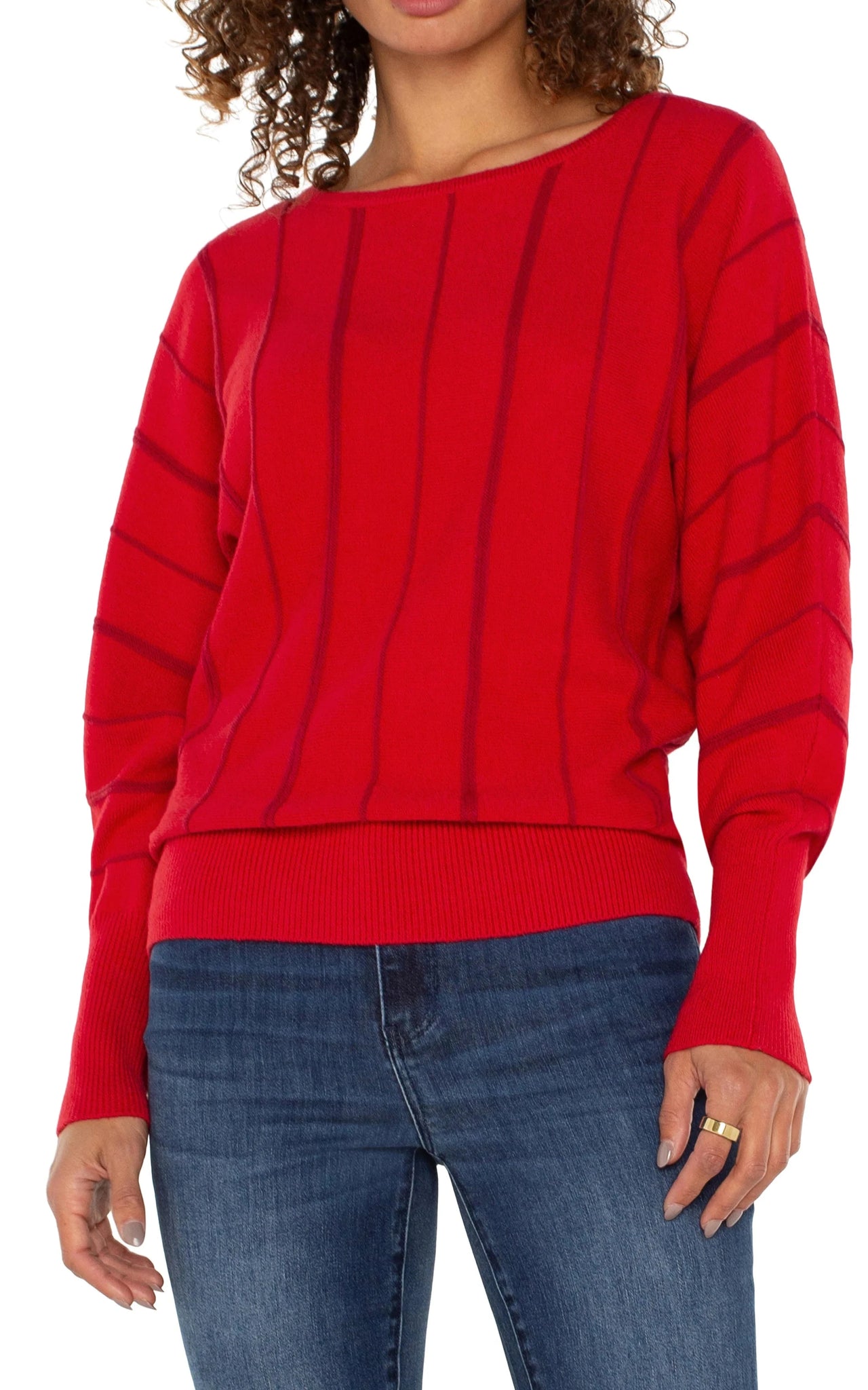 Long Sleeve Dolman Sweater With Stripe