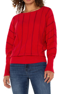 Long Sleeve Dolman Sweater With Stripe