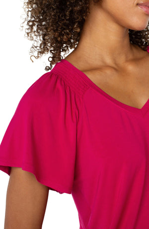 Flutter Short Sleeve V-Neck Top