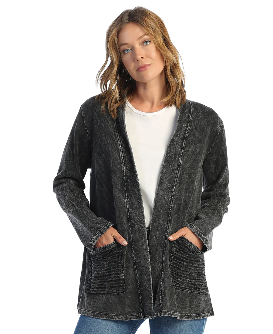 Jess & Jane Mineral Wash Open Fleece Cardigan