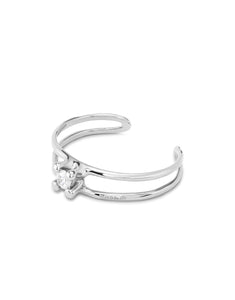 Rigid semi-open sterling silver-plated bracelet with central crystal