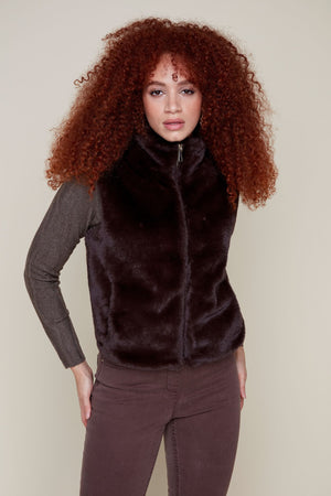 Short Faux Fur Zip Up Vest