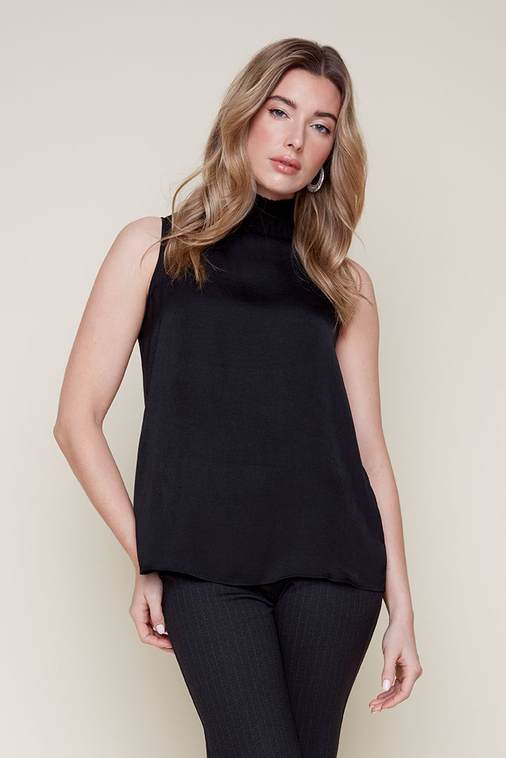 Mock Neck Woven Sleeveless Top