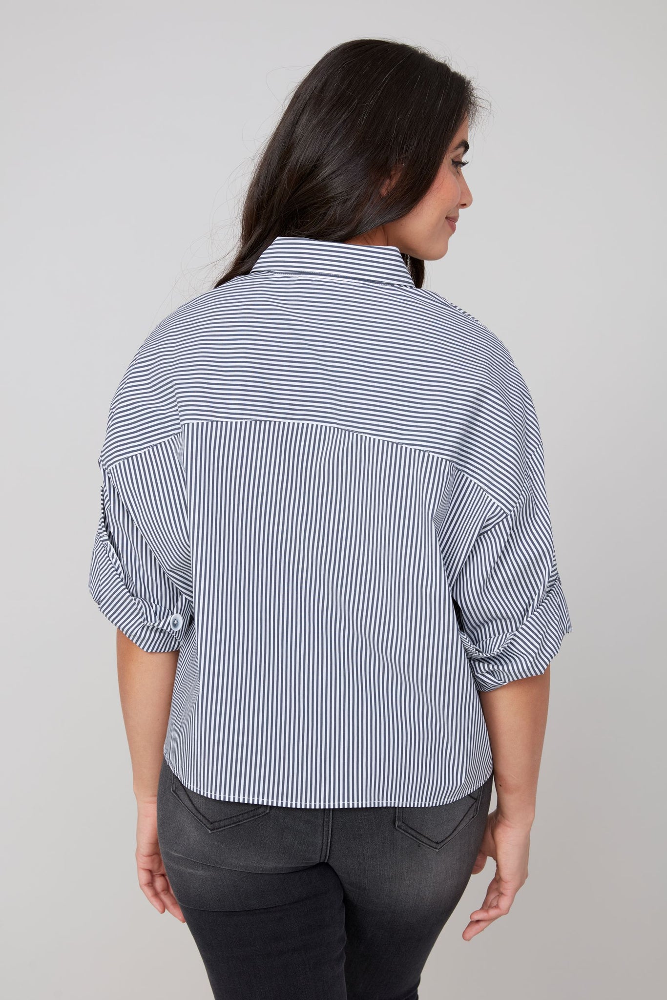 Cuffed Up Sleeve Striped Blouse