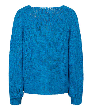 V-Neck Tape Yarn Sweater | Blue