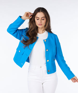 Textured Collarless Crop Jacket