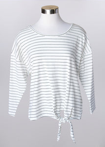 3/4 Sleeve Striped Tee with Tie