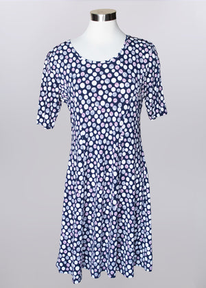 Elbow Sleeve Dot Dress | Navy