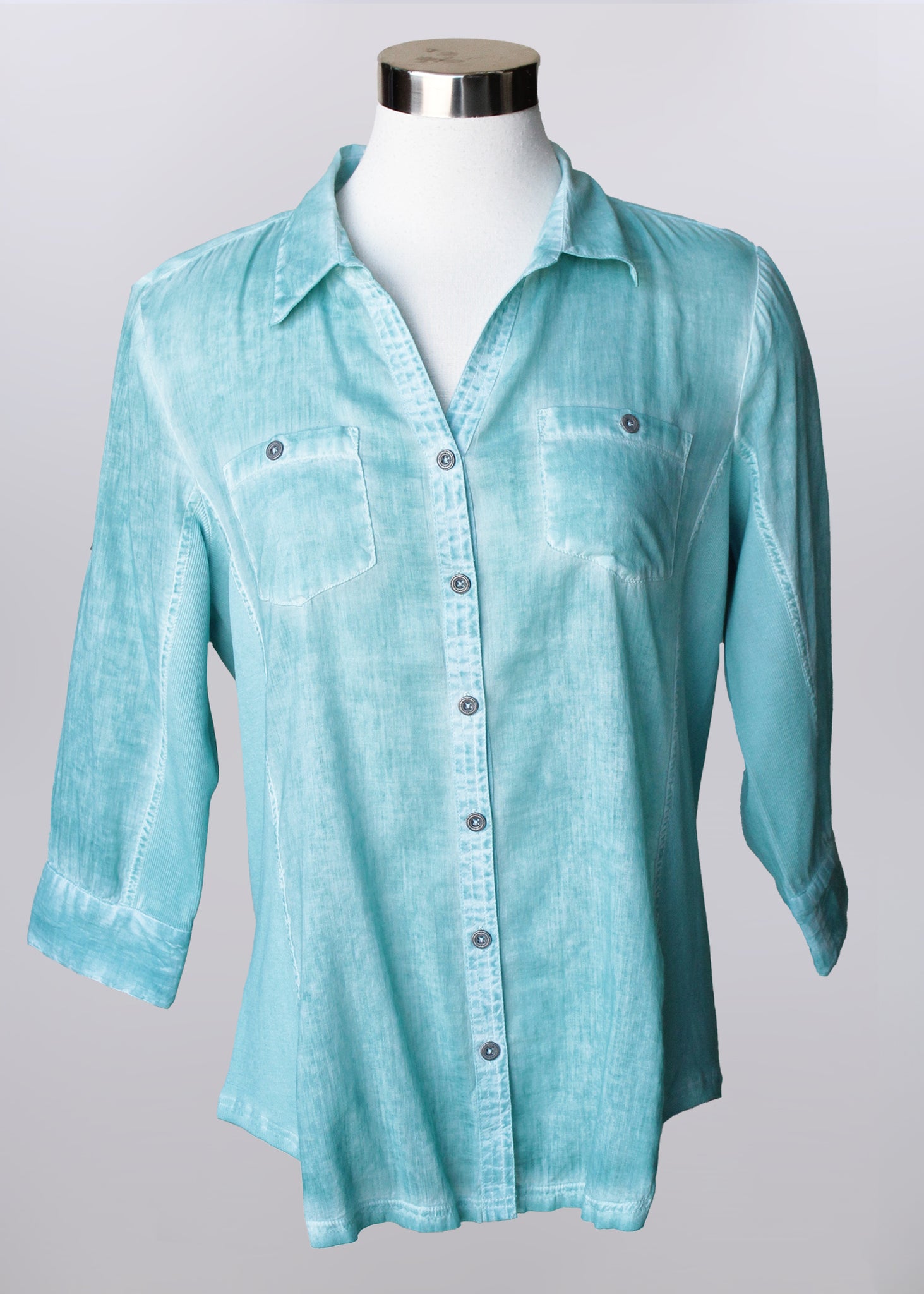 Faded Button Up Blouse | Mint