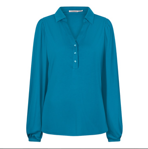 Collar Long Sleeve Top | Blue