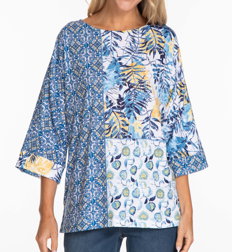 Cuff Doman Sleeve Scoop Neck Top | Multi