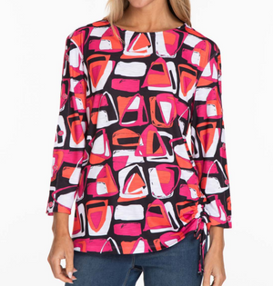 Multiple Button 3/4 Sleeve Top | Geometric/Multi