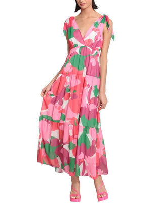 Tie Shoulder Large Floral Maxi Dress | Ivory/Green