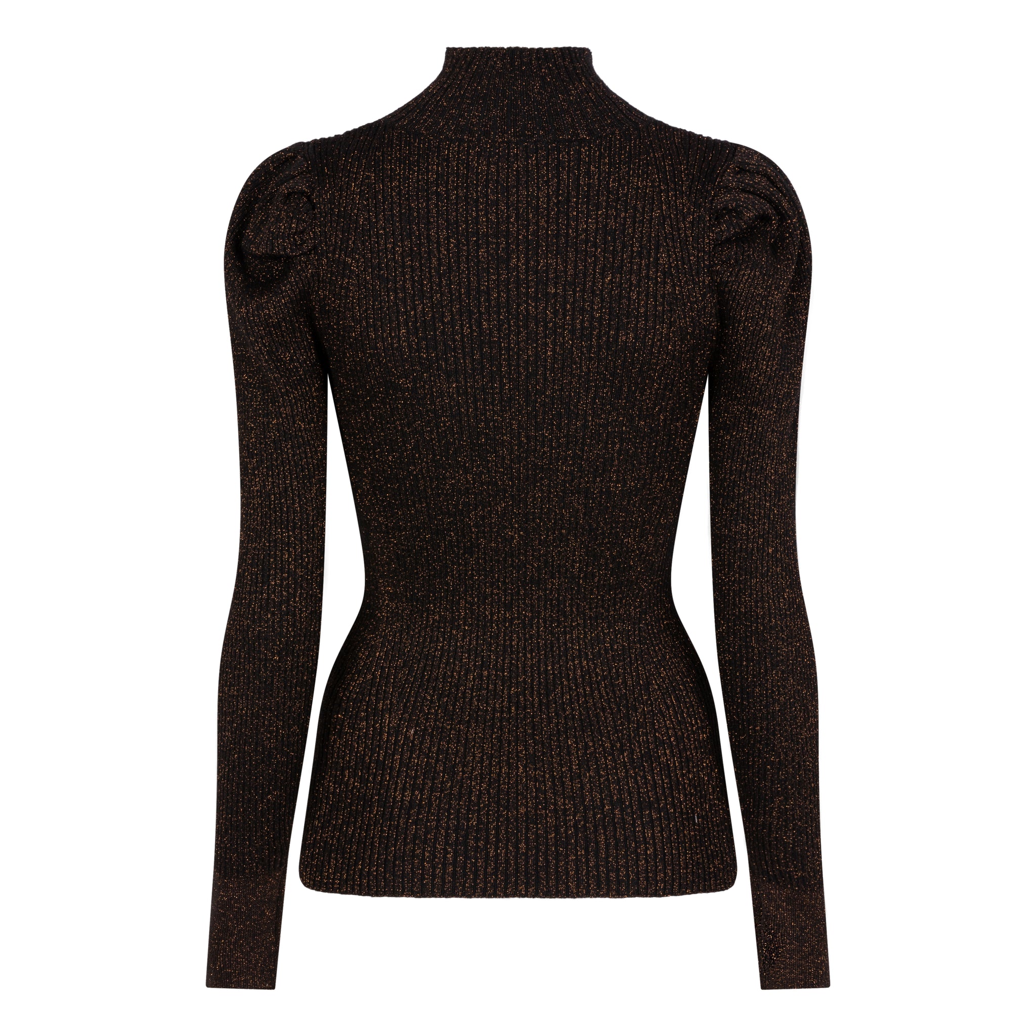 Long Sleeve Rib Lurex Mock Neck Top | Black/Bronze