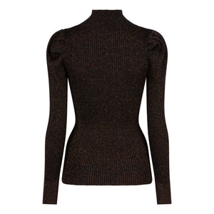 Long Sleeve Rib Lurex Mock Neck Top | Black/Bronze