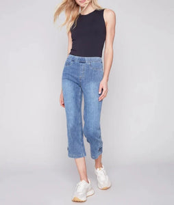 Cropped Pull-On Jeans with Hem Tab | Medium Blue