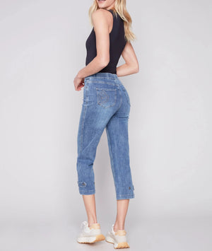 Cropped Pull-On Jeans with Hem Tab | Medium Blue