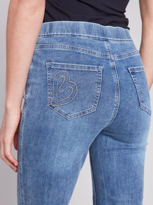 Cropped Pull-On Jeans with Hem Tab | Medium Blue