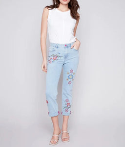 Cross Stitch Embroidered Jeans | Bleach Blue