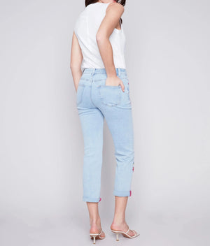 Cross Stitch Embroidered Jeans | Bleach Blue