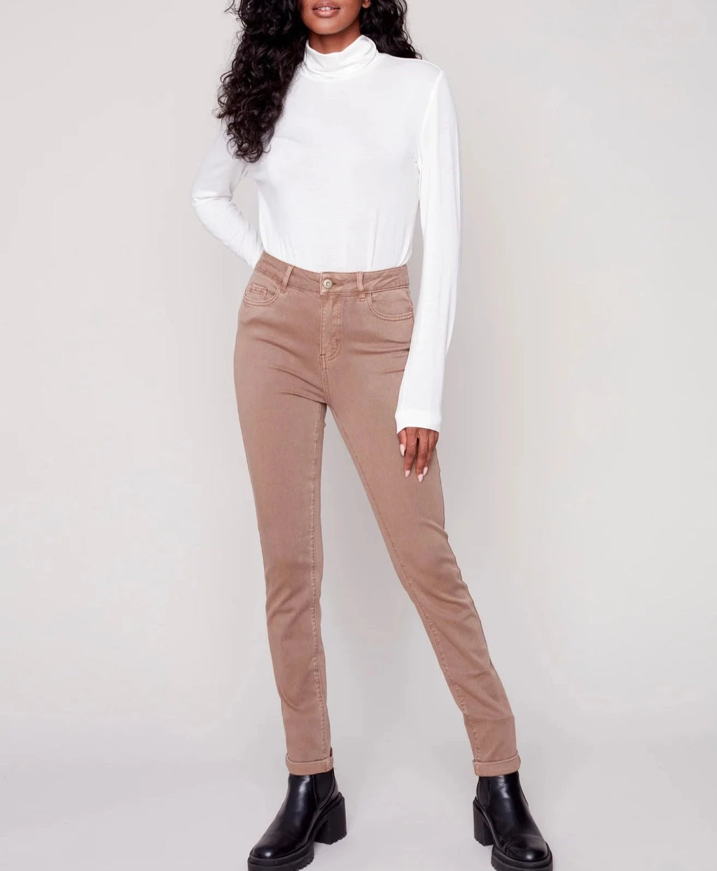 Cuffed Hem Twill Jeans | Truffle