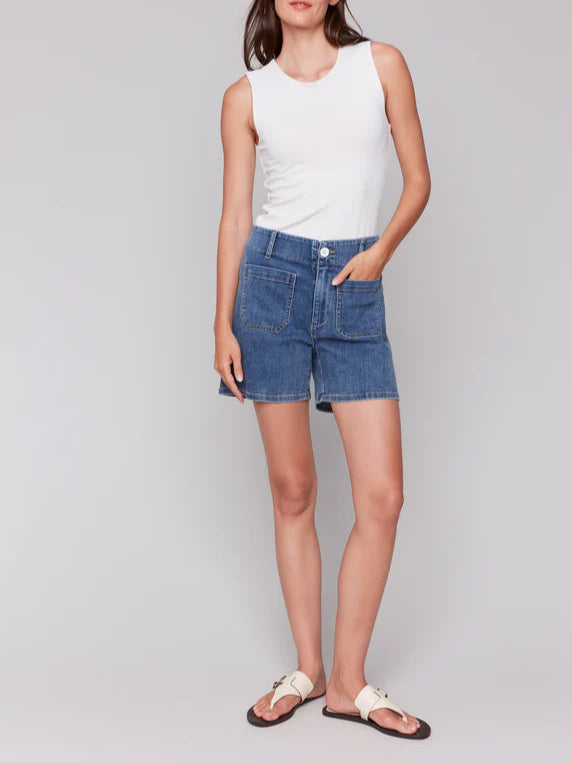 Denim Shorts with Patch Pockets