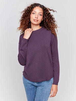 Frayed Edge Round Hem Sweater