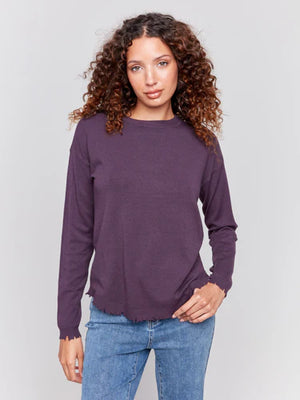 Frayed Edge Round Hem Sweater