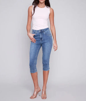 Knee High Capri Jeans | Medium Blue