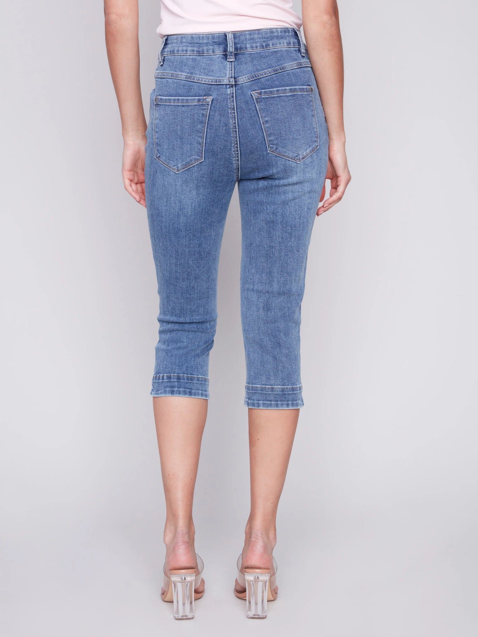 Knee High Capri Jeans | Medium Blue