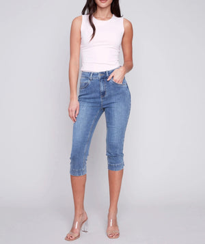 Knee High Capri Jeans | Medium Blue