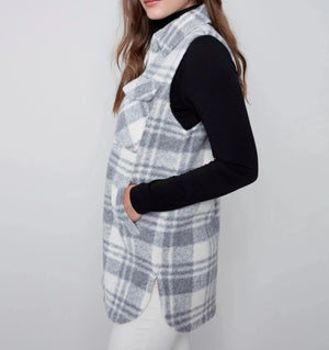 Plaid Boiled Wool Vest | Light Gray