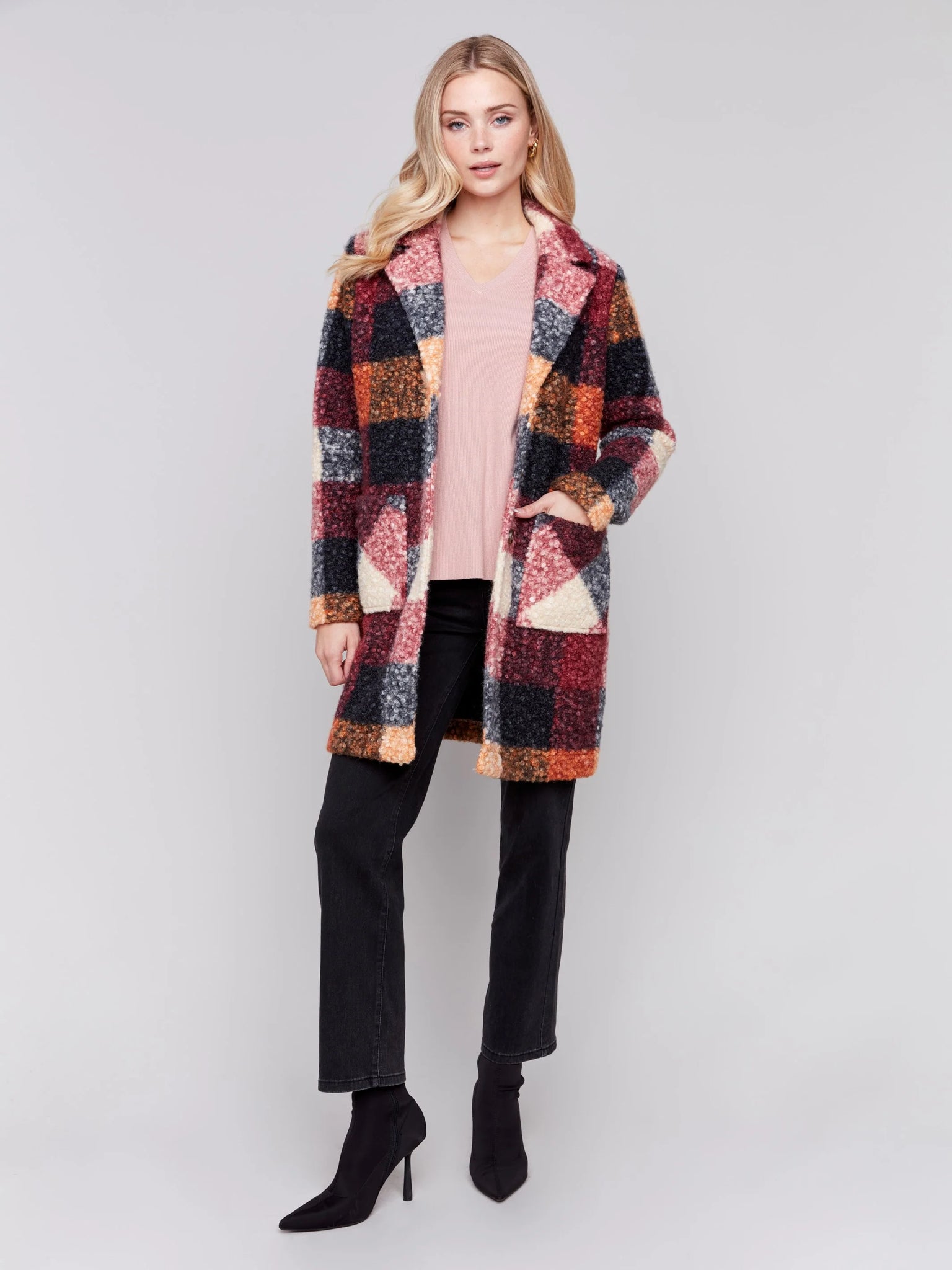 Plaid Bouclé Knit Coat