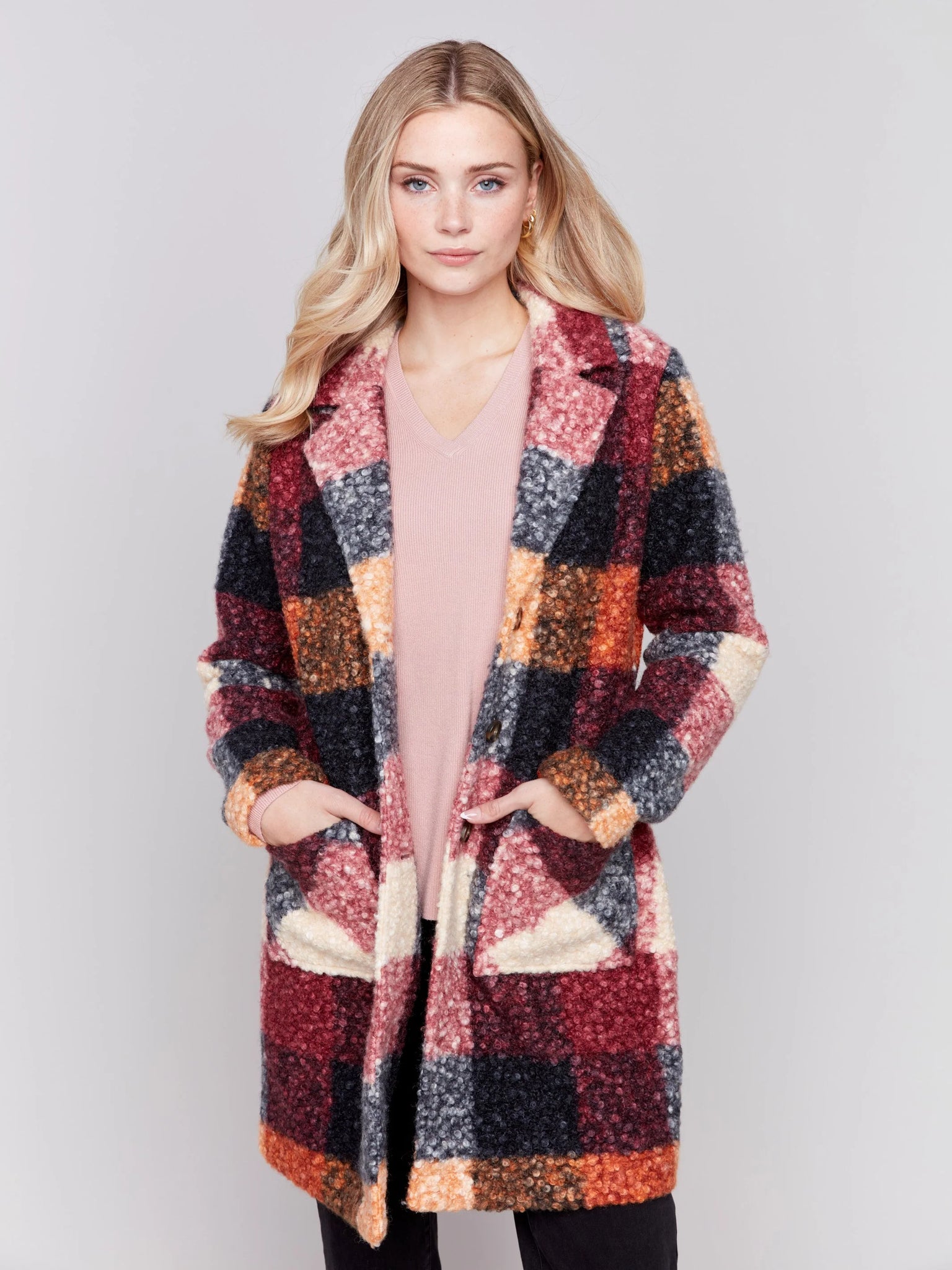 Plaid Bouclé Knit Coat