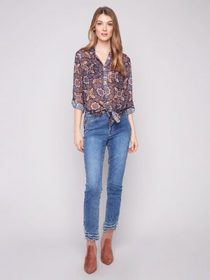 Printed Button-Up Blouse