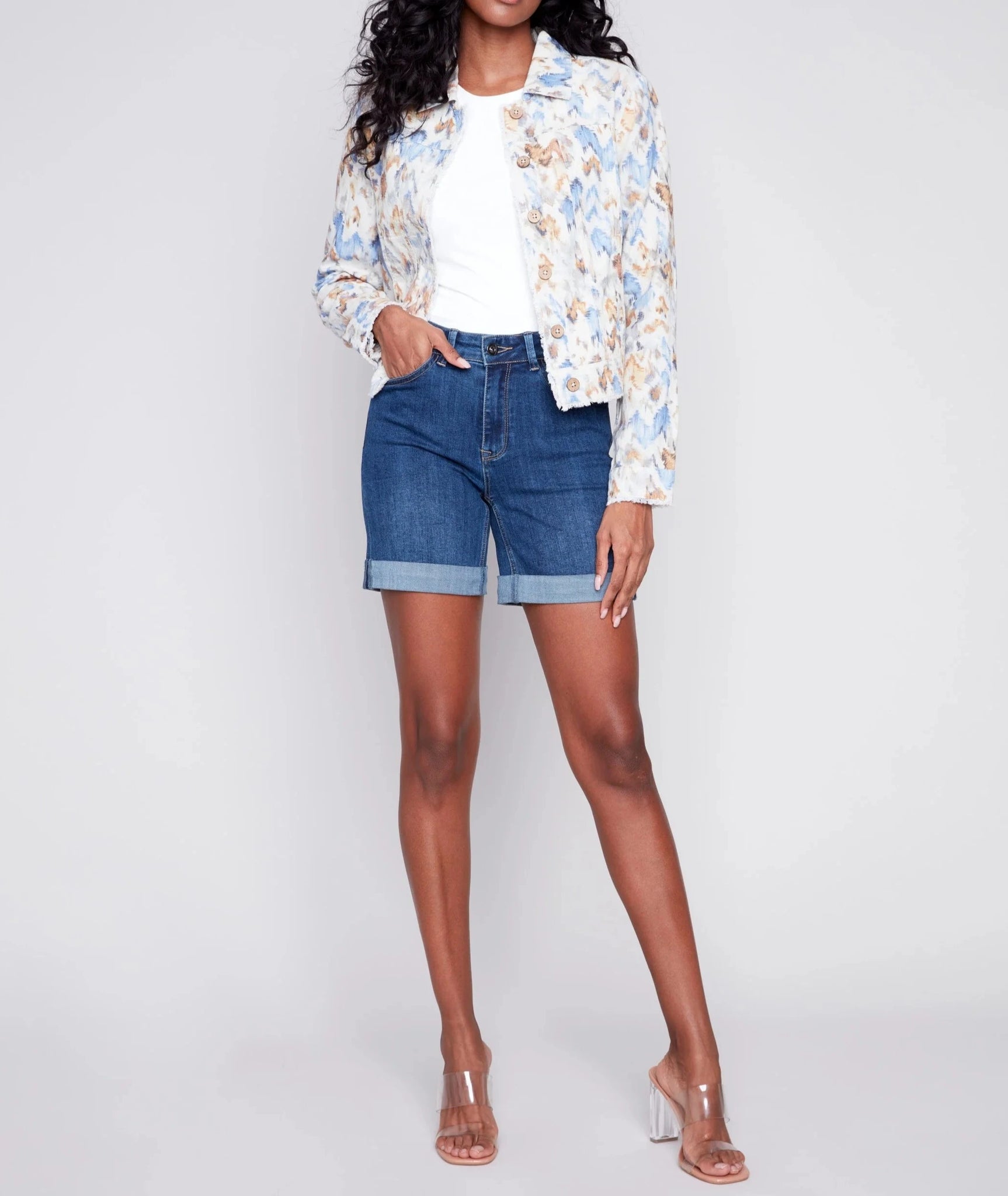 Printed Linen Blend Jacket - Seaside