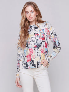 Printed Sweater with Side Buttons