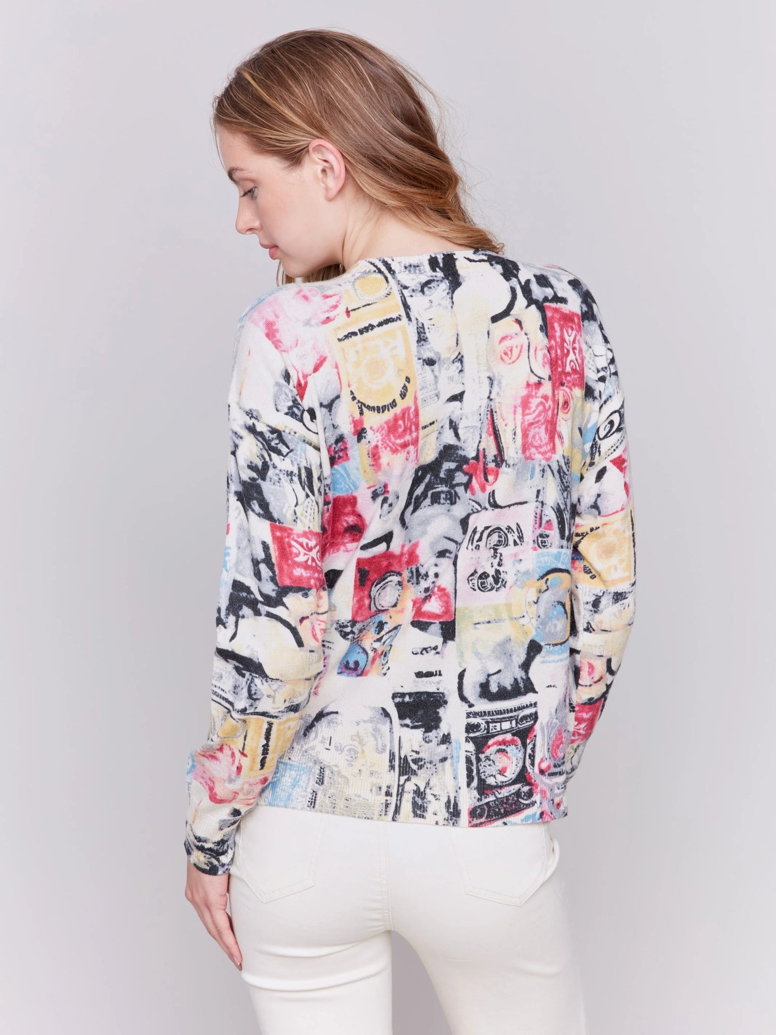 Printed Sweater with Side Buttons