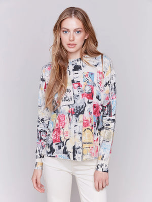 Printed Sweater with Side Buttons